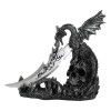 Fantasy Leviathan Dragon On Graveyard Skull With Fire Dagger Letter