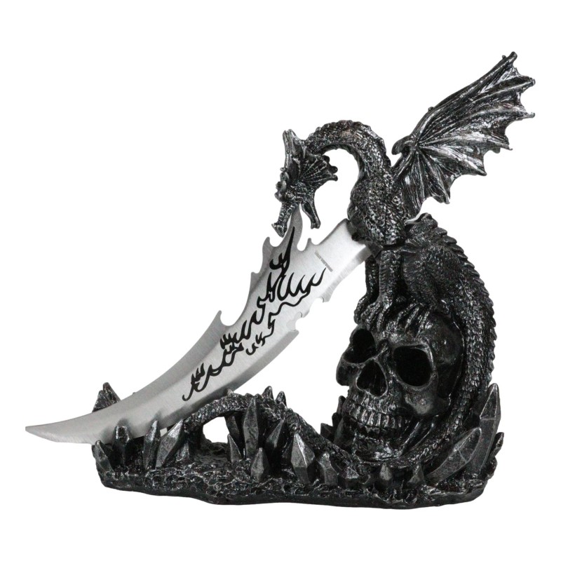 Fantasy Leviathan Dragon On Graveyard Skull With Fire Dagger Letter