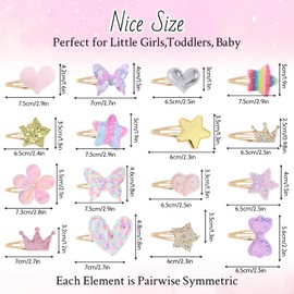 16 Pairs Kids Hair Clips Sparkly Snap Hair Clips Assorted Colourful Barrettes for Girls, Flower, Star, Crown, Heart, Butterfly Hair Pins for Toddlers, Little Girls, Birthday Party Accessories
