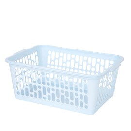 Set of 2 – Large Handy Storage Basket with Integral Handles | Plastic Storage Baskets Home Organizer for Toys, Clothes and Office Products – Cool Blue
