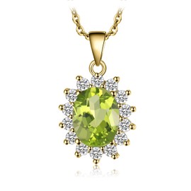 JewelryPalace Princess Diana Kate Middleton Class Gemstone Birthstone Peridot Pendant Necklace for Women, 14k Yellow Gold Plated 925 Sterling Silver Necklaces for Women, 18 Inch Box chain
