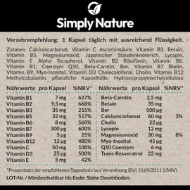 Vitamin B Plus Komplex mit Q10 und Beta Carotin - 120 Kapseln - hochdosiert