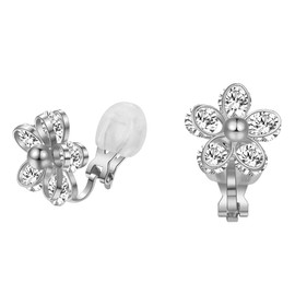 Cupimatch Women's Clip-On Earrings Without Pierced Ears Clip Earrings Women's Stud Earrings Silver 925 Flower Rhinestone Earrings Cute Ear Clip for Girls Women, Stainless Steel