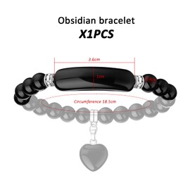 DUINIU 1 Obsidian Bracelet, Black Heart Bracelet, Crystal Bead Bracelet, Lucky Bracelet, Heart-Shaped Pendant, Suitable For Women To Wear And Give As Gifts