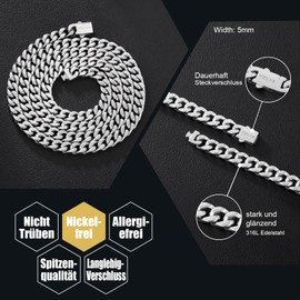 VEXXS Gold Chain Men's 5/7 mm, Cuban Link Chain Made of 18 K Gold/White Gold Plated Stainless Steel Curb Chain for Men Men Jewellery Gift 46-66 cm, Gold