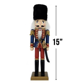 Nutcracker Ballet Gifts Soldier Nutcracker Christmas Ornaments, Wooden Figure Decoration for Holiday, Xmas Home Decor, Traditional Red Blue and Gold, 15 Inch
