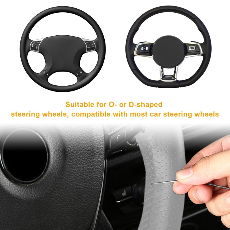 Ziciner Genuine Leather Steering Wheel Cover, Stitch on Wrap, Breathable