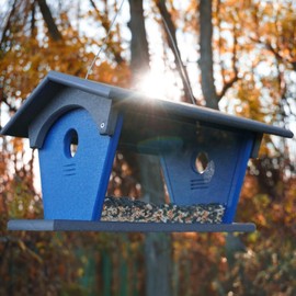 DutchCrafters Large Poly Bluebird Feeder for Mealworms with Hinged Roof and Removable Sides, Mealworm Feeder for Wild Birds, Made in USA (Gray & Blue)