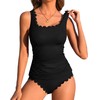 ANFILIA Tummy Control Two Piece Bathing Suits High Cut Ruch
