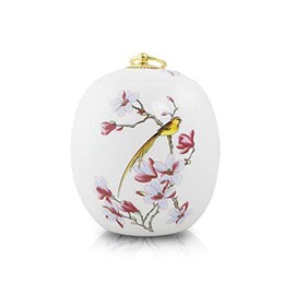 Golden Bird Ceramic Memorial Urn for Loved Ones - - Holds Up to 18 Cubic Inches of Ashes - White Cremation Urn for Ashes
