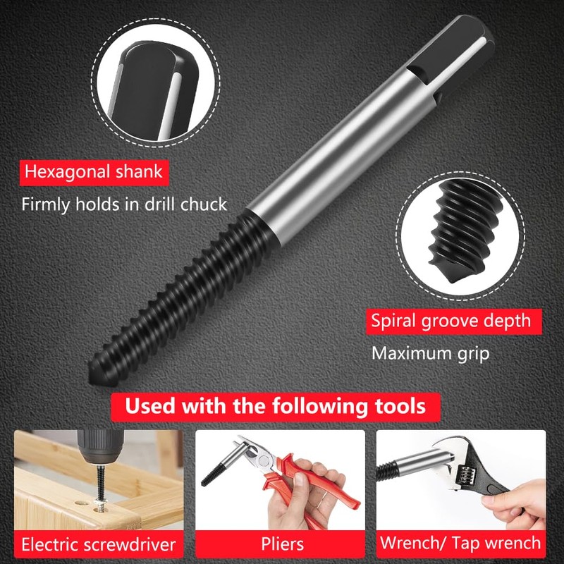 Flintronic 6Pcs Damaged Screw Extractor Set, Rounded Screw Remover Kit