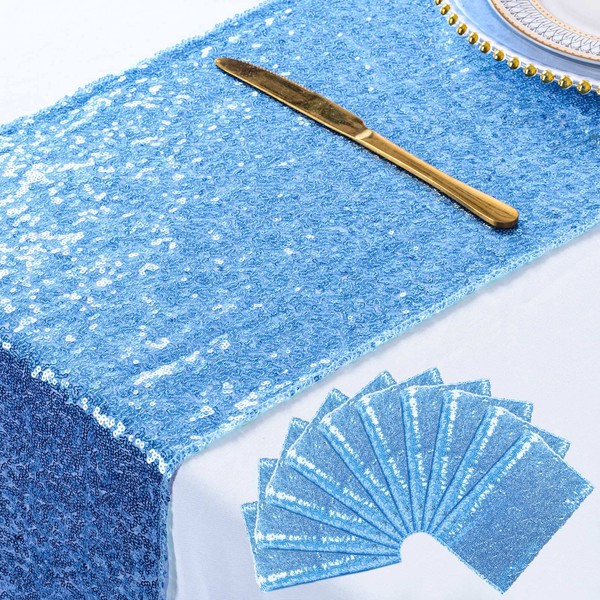 ShiDianYi Sequin Table Runners 10PCs 12x72 Purple Glitter Table Cover
