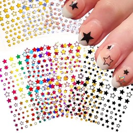 12 Sheets Star Nail Art Stickers 3D Self Adhesive Shiny Gold Siver Black Red Stars Nail Decals Geometry with Designs for Women Girls Kid Manicure DIY Art Decoration Accossories