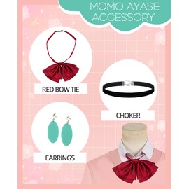 BAEHEU Anime Dandadan Momo Ayase Cosplay Earrings Choker Red Bow Tie Outfit Dan Da Dan Momo Costume Accessories for Women (multicolored, One Size)