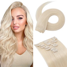 Hairro Clip in Hair Extensions Human Hair (12 Inch #70 Bleach White) Remy Human Hair Light Real Human Hair Clip in Extension for Women for Party Concert Date 55g 8PCs