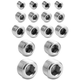 QWORK 304 Stainless Steel Pipe Fitting Kit Hex Countersunk Plug Assortment Set with NPT Male Thread 16 Pcs