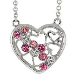 Gem Stone King Nirano Collection Pink and White Heart Necklace Made with Crystals