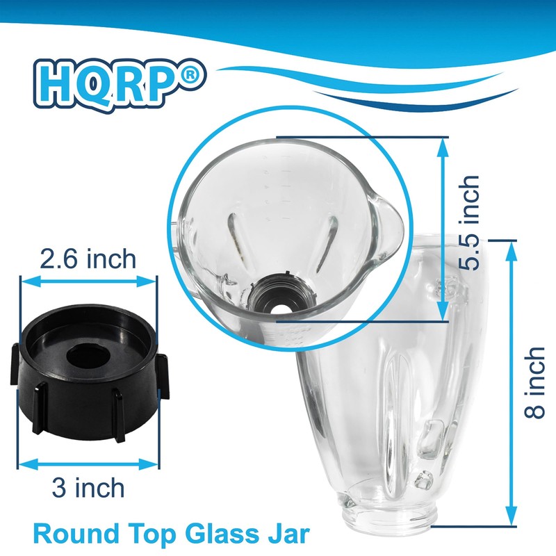 HQRP Glass Round Replacement Blender Jar Set Compatible with Oster