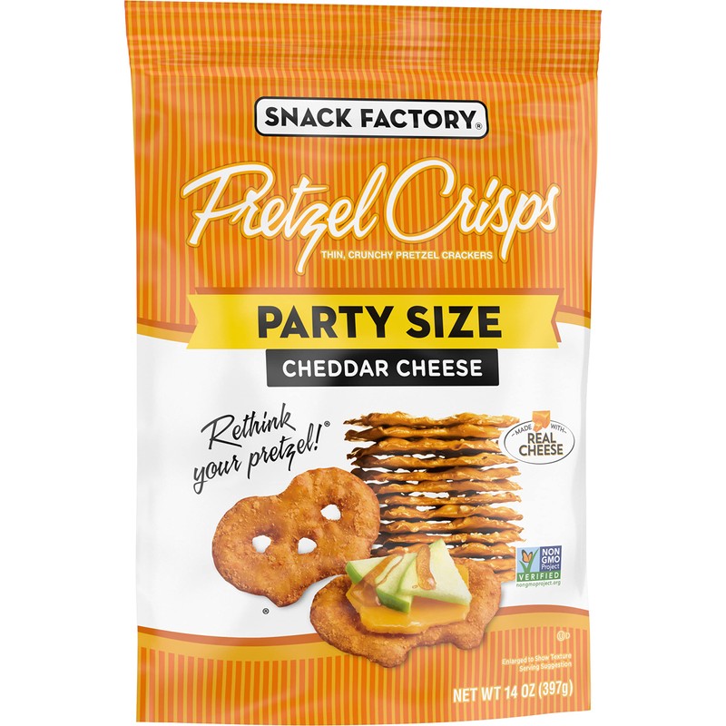 Snack Factory Pretzel Crisps, Cheddar Cheese, Party Size, 14 Oz