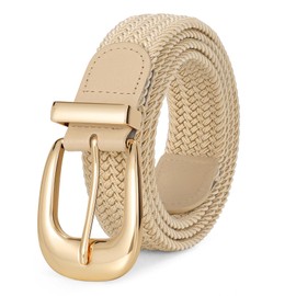 LEACOOLKEY Women Braided Belt Stretch Woven Elastic Belt Canvas Belt Golf Belt for Pants Jeans, Belt Width 1.30"