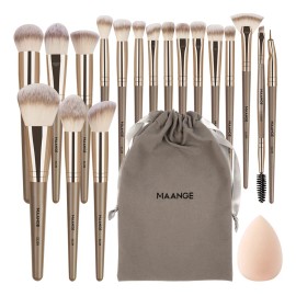 Set 18 Pzs Brochas Maquillaje Con Bolsa De Cosméticos Color champan