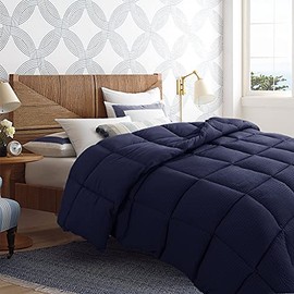 KASENTEX All Season Quilted Down Alternative Comforter, Cozy Fluffy Ultra Soft Plush Luxury Brushed 100% Microfiber Bedding Reversible Duvet Insert, Machine Washable, Navy Blue, King Bedding
