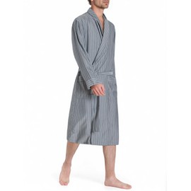 Latuza Men's Lightweight Robe Cotton Blend Knee Length Bathrobe L Black Stripe