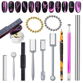 JERCLITY 49 Pieces Cat Eye Magnet for Nails Strong Cylindrical Nail Magnet Water Ripple Effect Nail Art Magnet Beads Square Nail Magnet Double-Head Multi-Function Magnet for Cat Eye Gel Polish