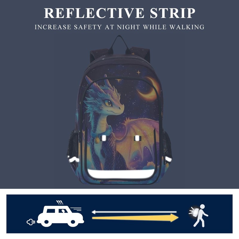 Dragon Backpack for Boys Girls,Crescent Moon Star Dragon Backpack Students