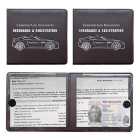 Augeny 2PCS Car Registration and Insurance Holder, Vehicle Essential Document Organizers with Velcro Closure, Universal Auto Interior Accessories for Most Cars (Brown/Large Car)