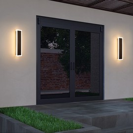 BIEOCUR 2-Pack Modern Outdoor Lights 3000-6000K Exterior Light Fixture 15.7in Porch & Patio Light Frosted White Acrylic Outdoor Sconce Watetproof Suitable for Garage Entry House