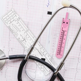 ECG Caliper and Ruler Set, Electrocardiogram Divider for Nursing, Stainless Steel EKG Caliper Electrocardiography Measuring Tool for Doctors, Nurses, Medical Student Rhythm Strip Interpretation - Pink