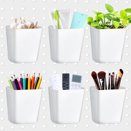 Rierousy 6 Pieces Pegboard Cups with Hooks, Square Storage Container Made of Pegboard Accessories, Pegboard Wall Organiser for Office and Home