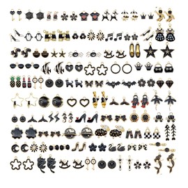 Julie Wang 60Pcs 30 Pairs Mixed Enamel Black Theme Charms Pendants for Jewelry Making Bulk lot Necklace Earrings Bracelet Craft Findings