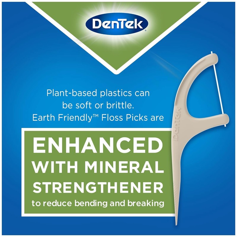 DenTek Earth Friendly Floss Picks, Organic Plant-Based bio-Plastic Handles, Mint