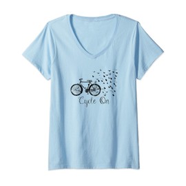 Womens Cute Bicycle & Butterfly - Cycle On Cycling Gift V-Neck T-Shirt