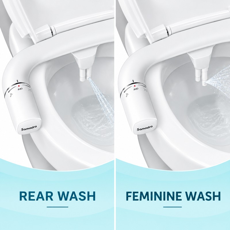SAMODRA Ultra-Slim Non-Electric Bidet Attachment with Dual Nozzles, Adjustable Water