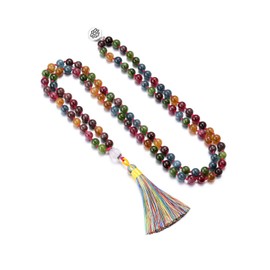 JSDDE 108 Mala Chain Tourmaline Gemstones Prayer Beads with Hand-Knotted Tassel Lotus Charm Pendant Prayer Bracelet Wrap Bracelet Healing Reiki Yoga Chain Necklace Lucky Charm, Gemstone gemstone