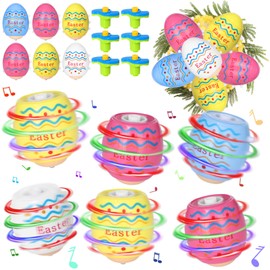 SERTAS 6 Pcs Easter Spinning Tops,LED Light Up Eggs Singing Party Favors,Easter Basket Stuffers Gifts (Stripe)