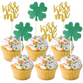 CREATCABIN 12 Stück St. Patrick'S Day Geburtstagstortenaufsatz Lucky St. Patrick'S Day Vierblättriges Kleeblatt Irischem Thema Kuchendekoration Tortenaufsatz Feiern Cupcakes Kuchendekorationen Zubehör