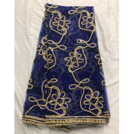 wowfabric4less123 Royal Blue Gold Multicolor Sequins embroidery Lace Fabric 50” Width 1 Yard