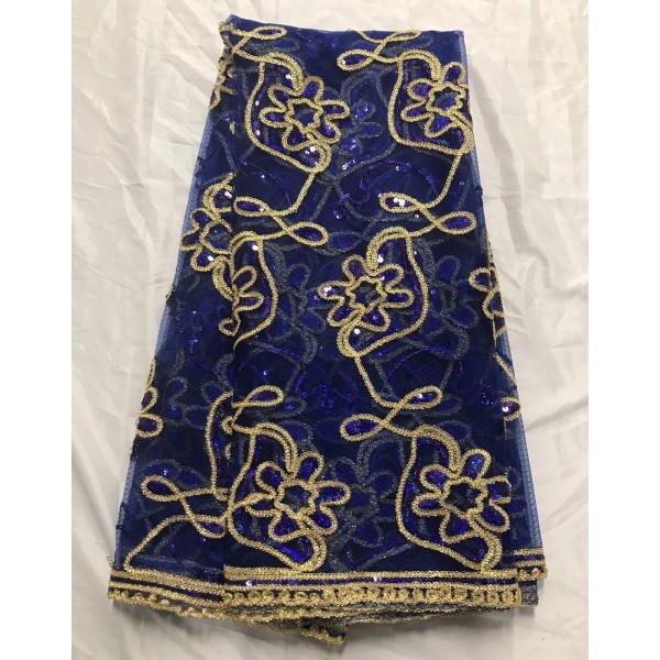 wowfabric4less123 Royal Blue Gold Multicolor Sequins embroidery Lace Fabric 50”