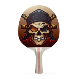 TigerTail Sports Pirate Skull Colorful Design Ping Pong Paddle, Premium 5 Ply Table Tennis Racket (Black on Back)