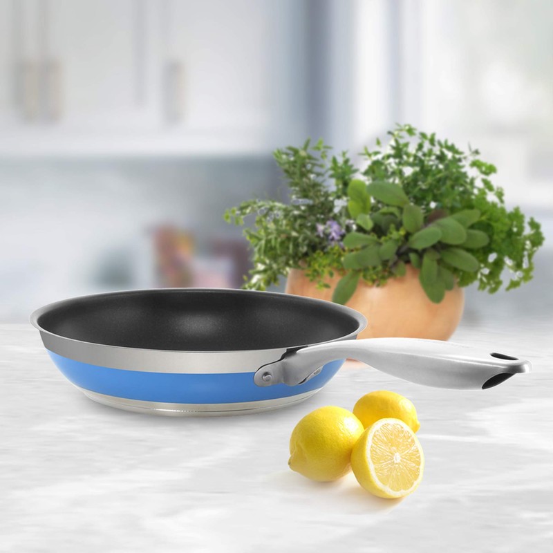 Chantal Nonstick 8 inch Stripes Fry pan, Brushed Stainless Steel,