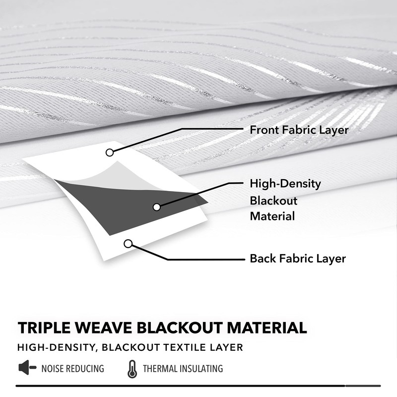 Deconovo Silver Wave Print Blackout Curtains - Thermal Insulated &