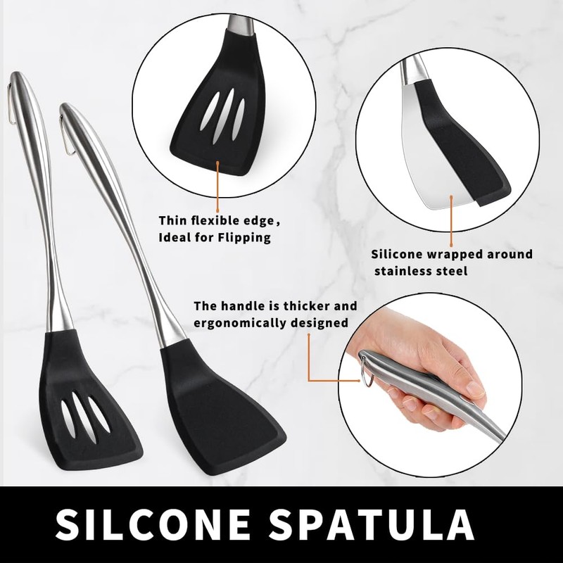 Heavy Duty Silicone Spatula Set, 2 Piece Heat Resistant BPA