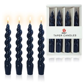 7.5 Inches Spiral Taper Candles Navy BlueTwisted Candle Dripless Unscented Short Candles, Handmade Candlesticks for Wedding Dinner Decor, Set of 4