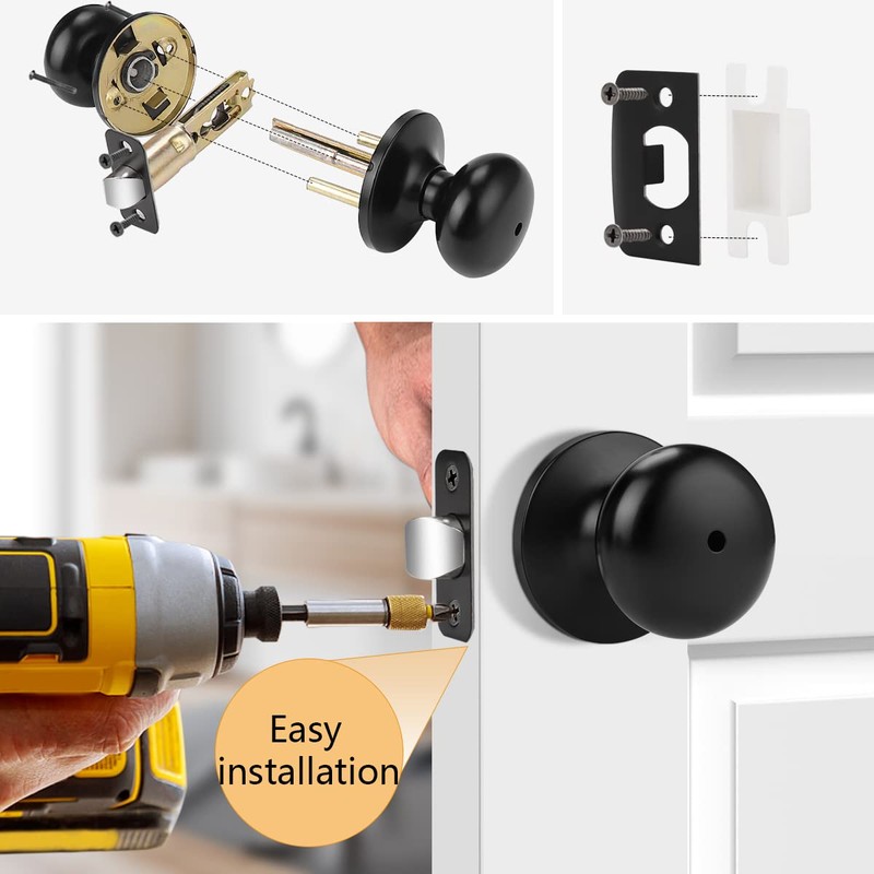 Probrico Privacy Door Knob Black Round Ball Door Knobs Interior
