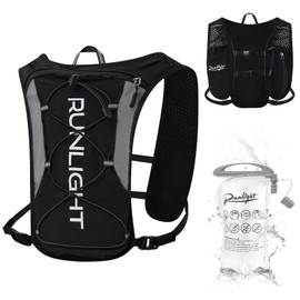 Running Vest Women Men,ight Reflective Hydration Vest Pack with 1500ml Soft Water Bottle,Adjustable Hydration Vest For Hiking Trail Cycling Marathon（Black）