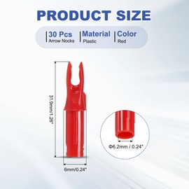 PATIKIL Archery Arrows Nocks 6.2mm, 30 Pack Plastic Insert Arrow Nock Replacement Arrow Tails for Hunting Shooting Compound Recurve Bow, Red